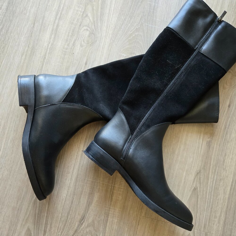 Aquatalia Regina Knee High Boots Black Leather Suede Size 8 - Picture 2 of 11